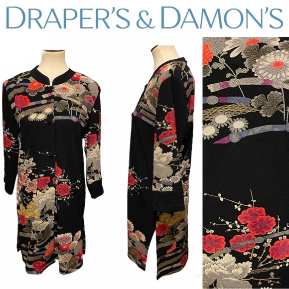Draper’s & Damon’s Mandarin Floral Asian Garden Duster Coat Jacket Medium NWOT - Picture 3 of 14
